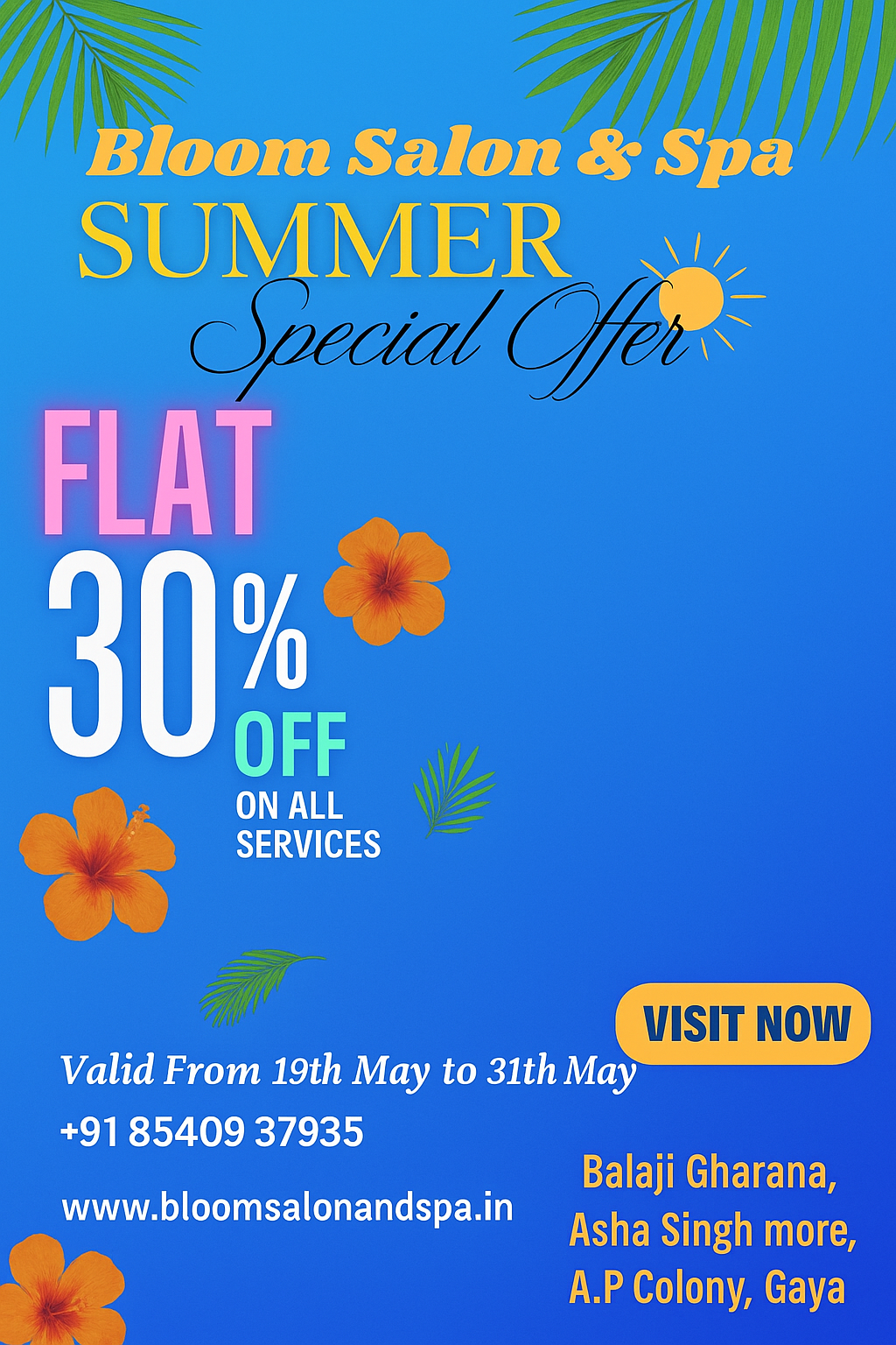 Flat 30% Off Summer Offer - Bloom Salon & Spa